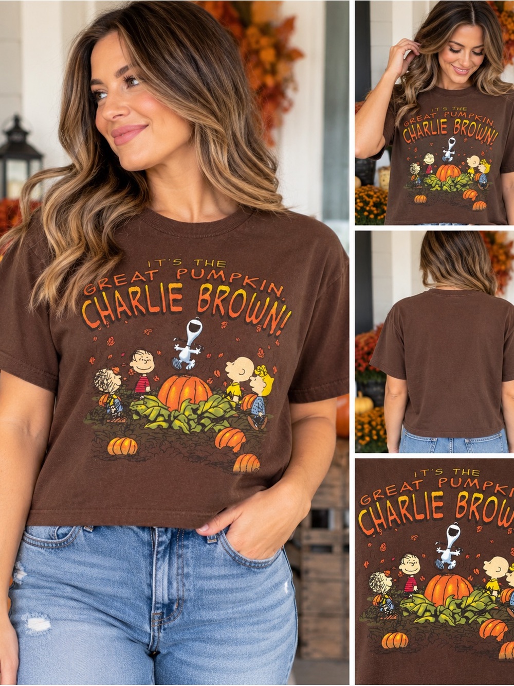 Peanuts Great Pumpkin Charlie Brown Chocolate Graphic Tee Medium Fall Halloween
